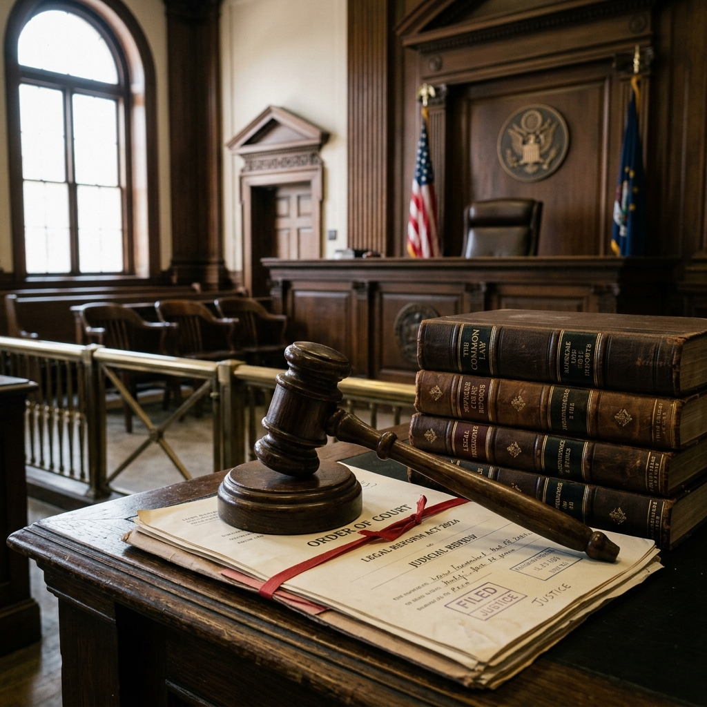 A wooden judge's gavel resting on a legal document representing federal sentencing guidelines